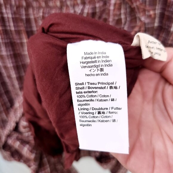 Madewell Seersucker Faux Wrap Mini Dress Size XXS Oversized Red Plaid Tiered - Picture 11 of 12